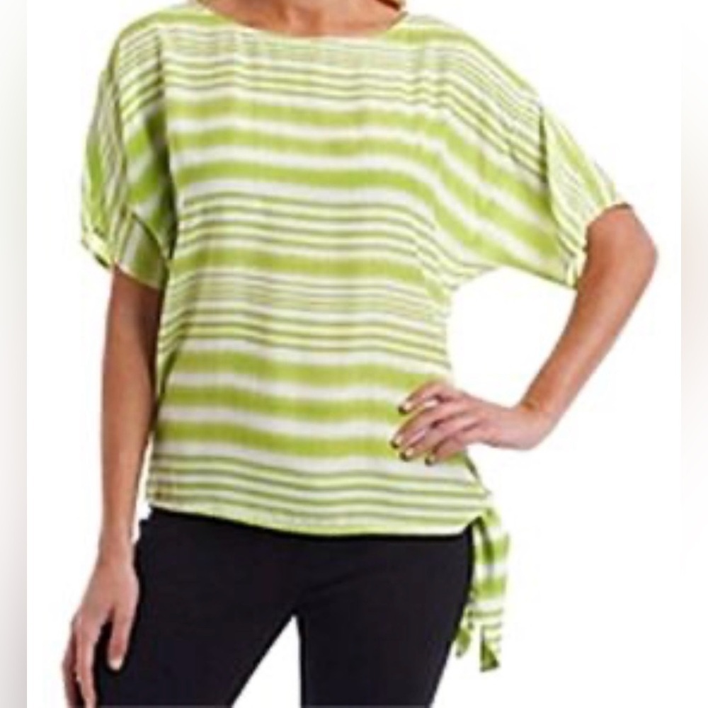 Michael Kors batwing lime green striped hip tied top size 1X NWT